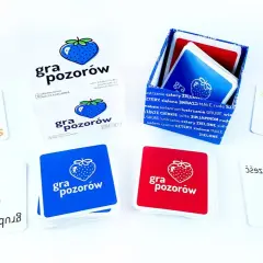 Gra pozorów to gra karciana z jagodami i liczbami. Zestaw zawiera pudełko, karty w kolorach niebieskim i czerwonym oraz pojedyncze karty z napisami "sześć" i "grube".