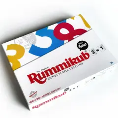 Pudełko gry Rummikub z hasłem "BRINGS PEOPLE TOGETHER". Poznaj zasady Rummikub i ciesz się grą!