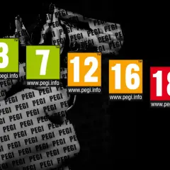 Pięć znaczków PEGI: 3, 7, 12, 16 i 18. Ostatni, czerwony znaczek z cyfrą 18, oznacza gry 18+.