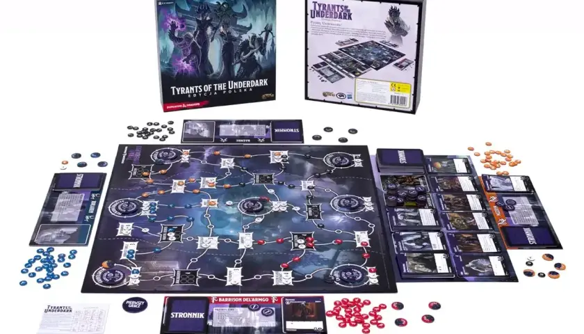 Plansza do gry rpg "Tyrants of the Underdark" z kartami, żetonami i pudełkiem. Przygotuj się na epicką przygodę!
