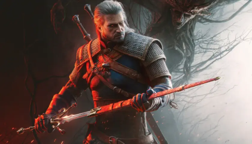Geralt z Rivii gotów do walki z potworem w mrocznym lesie. Fani wyczekują premiery Wiedźmin 4.
