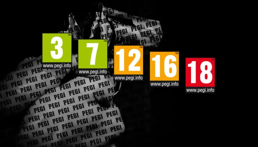 Pięć znaczków PEGI: 3, 7, 12, 16 i 18. Ostatni, czerwony znaczek z cyfrą 18, oznacza gry 18+.
